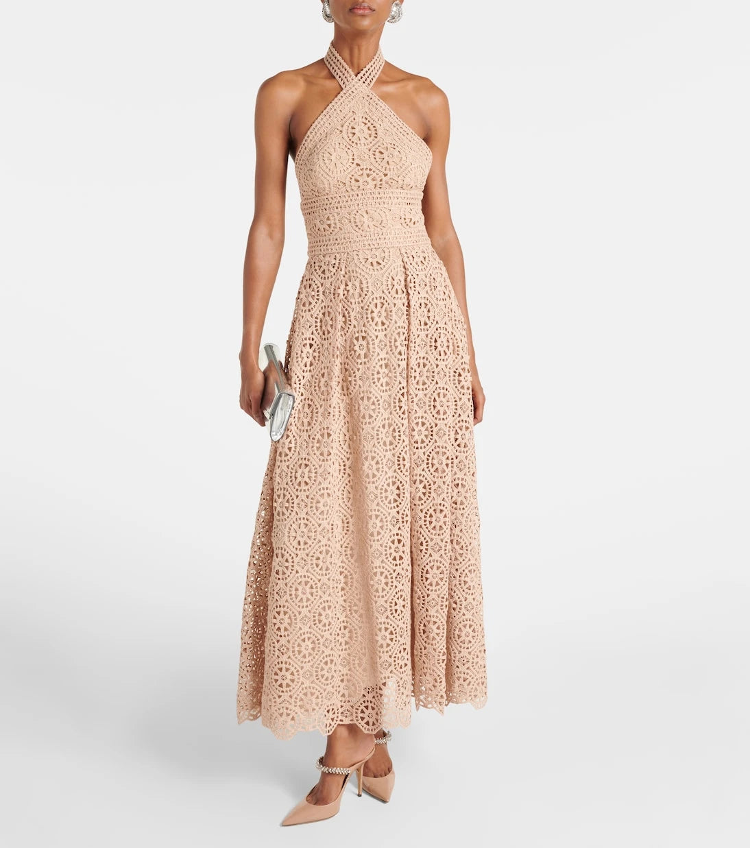 Elie Saab - Macramé halterneck cotton-blend midi dress