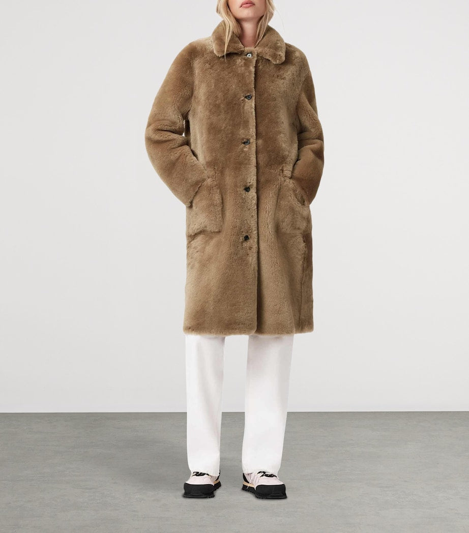 AllSaints Brown Shearling Reversible Serra Coat