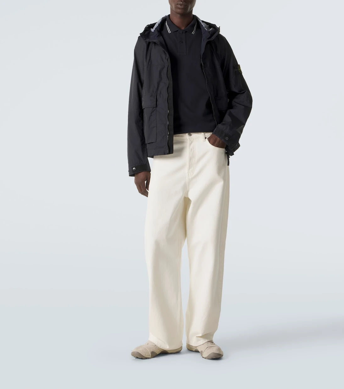 Stone Island - قميص بولو من نسيج البيكيه القطني المخلوط عليه شعار البوصلة