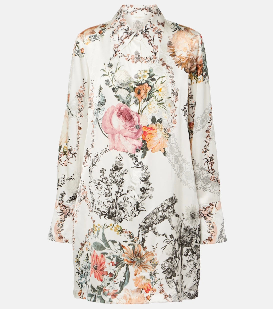 Camilla - Floral silk satin shirt dress