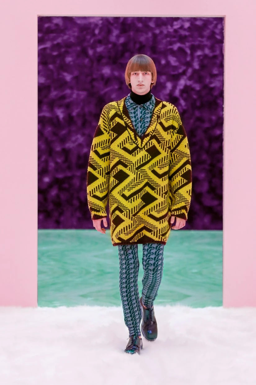 Prada - سترة صوف جاكار برقبة على شكل V