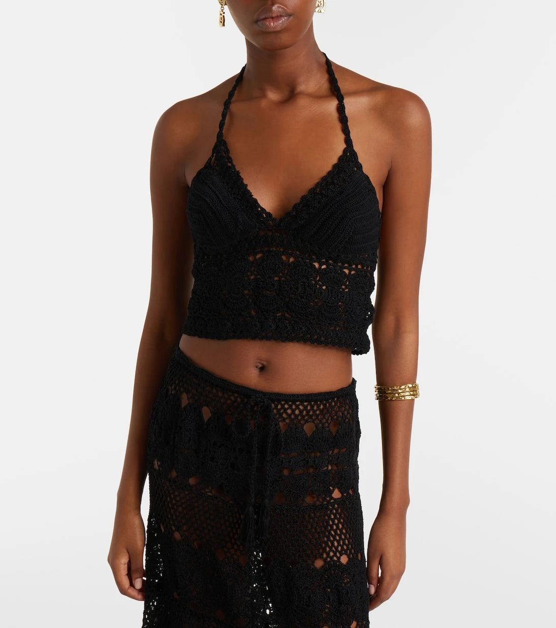 Anna Kosturova - Filigree crochet halterneck cotton top