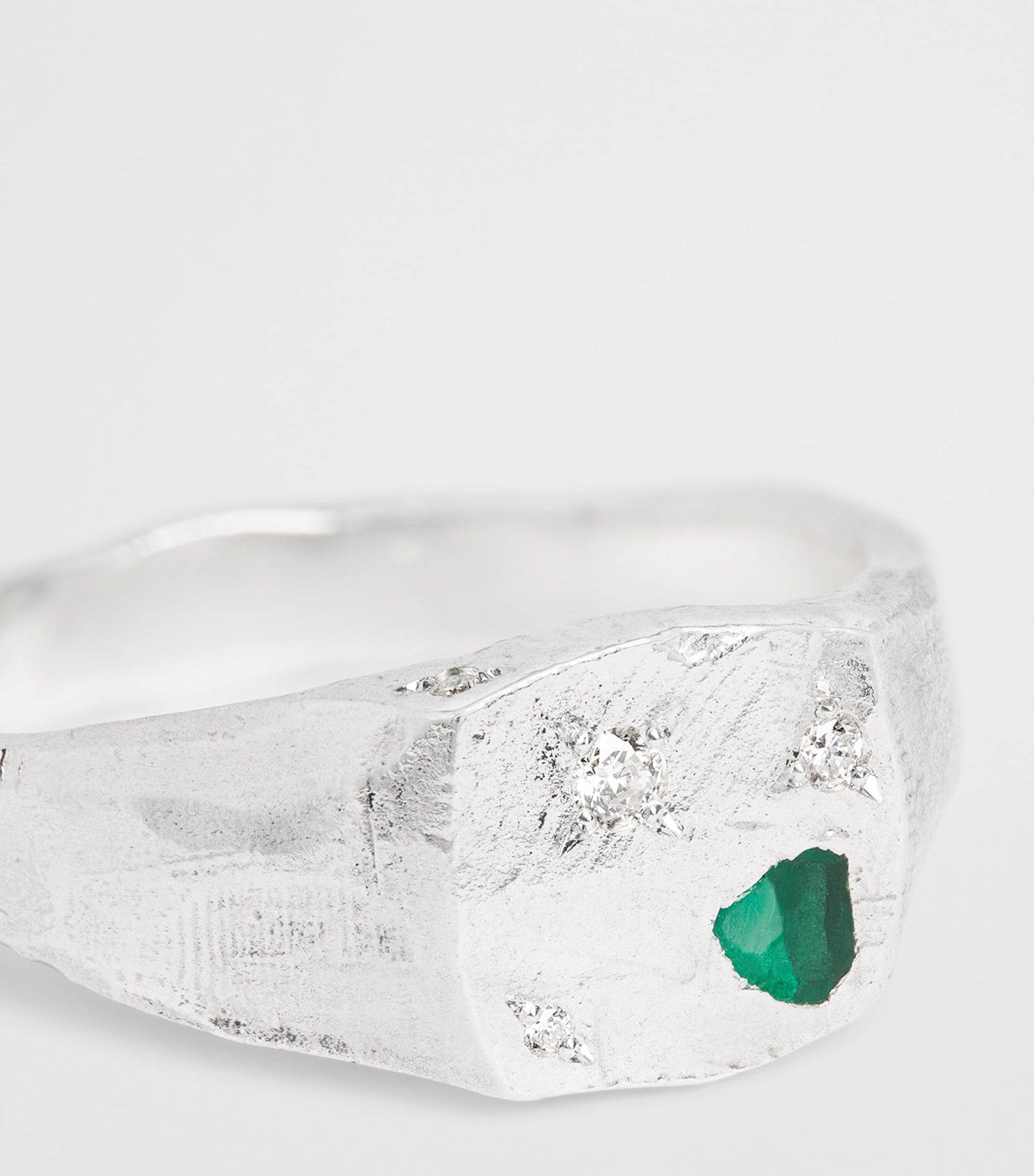 Sterling Silver and Emerald Scatter Signet Ring