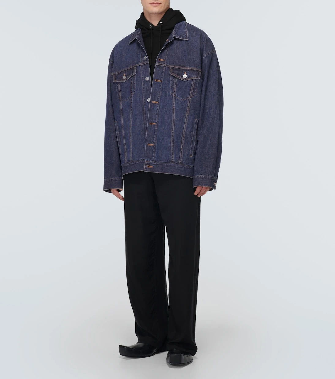 Balenciaga - جاكيت دينم كبير الحجم من القطن والحرير