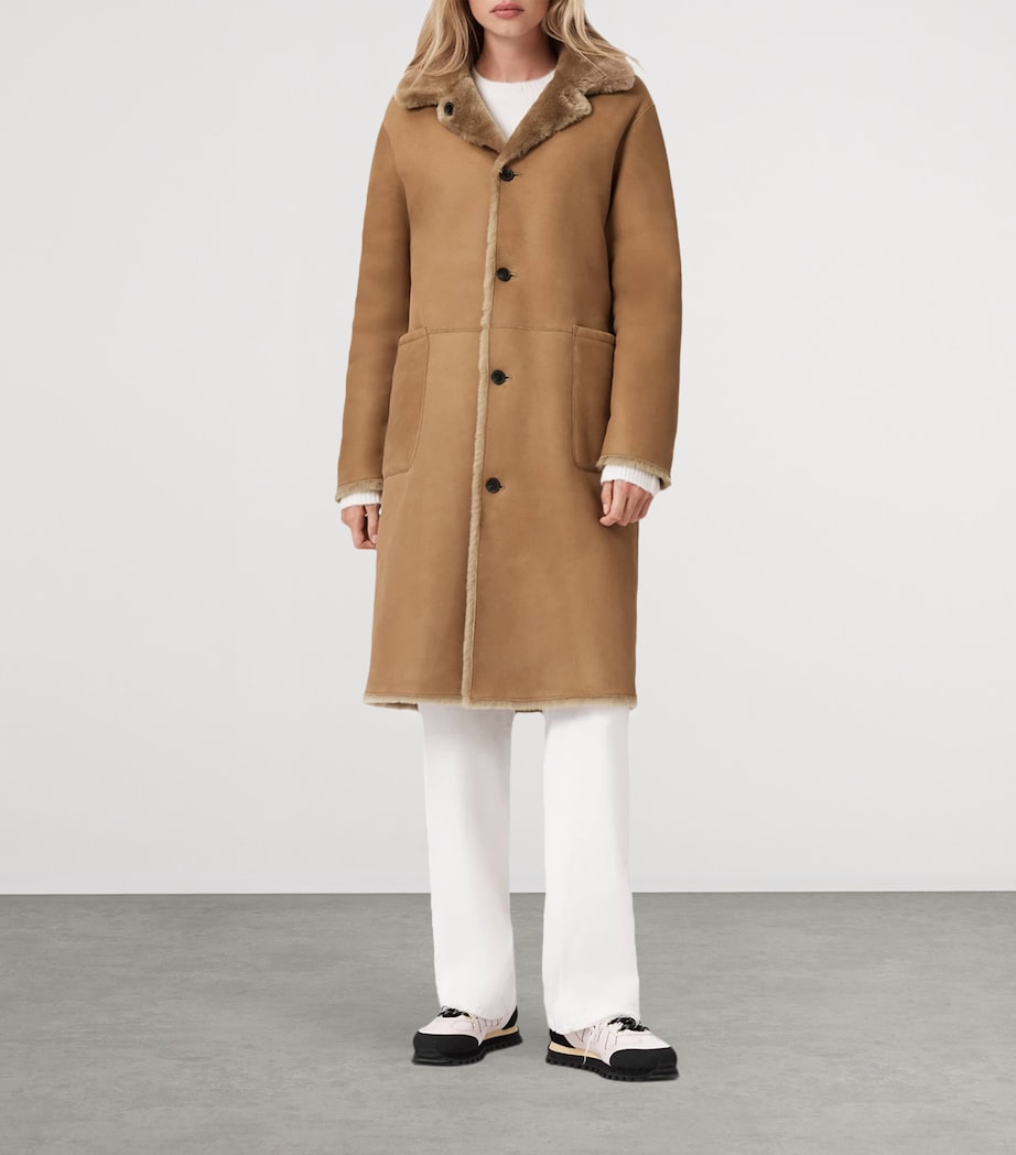 AllSaints Brown Shearling Reversible Serra Coat