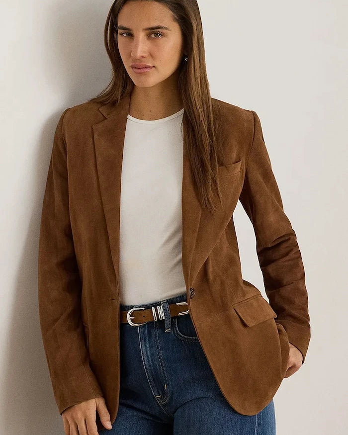 Lauren Ralph Lauren tek düğmeli kadın süet ceket