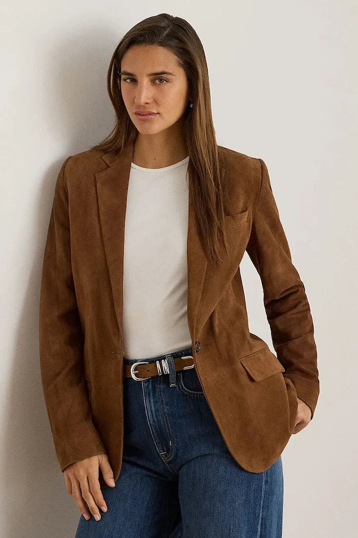 Lauren Ralph Lauren tek düğmeli kadın süet ceket
