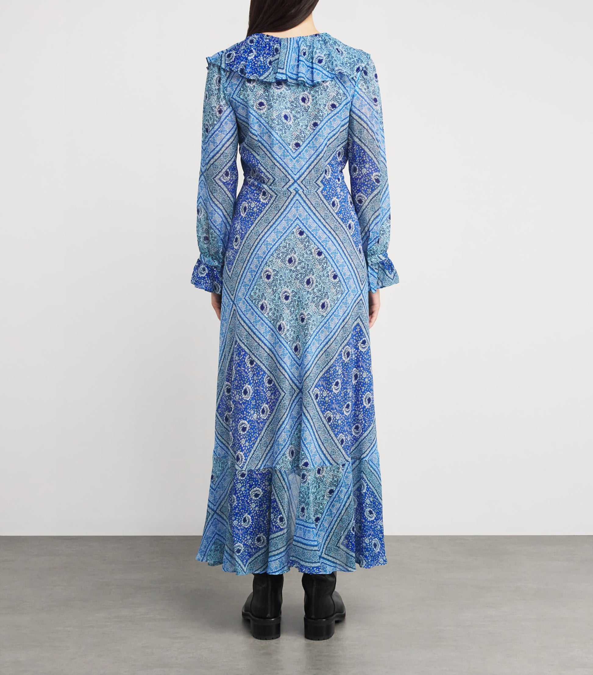 Rixo Blue Silk Printed Gracye Midi Dress