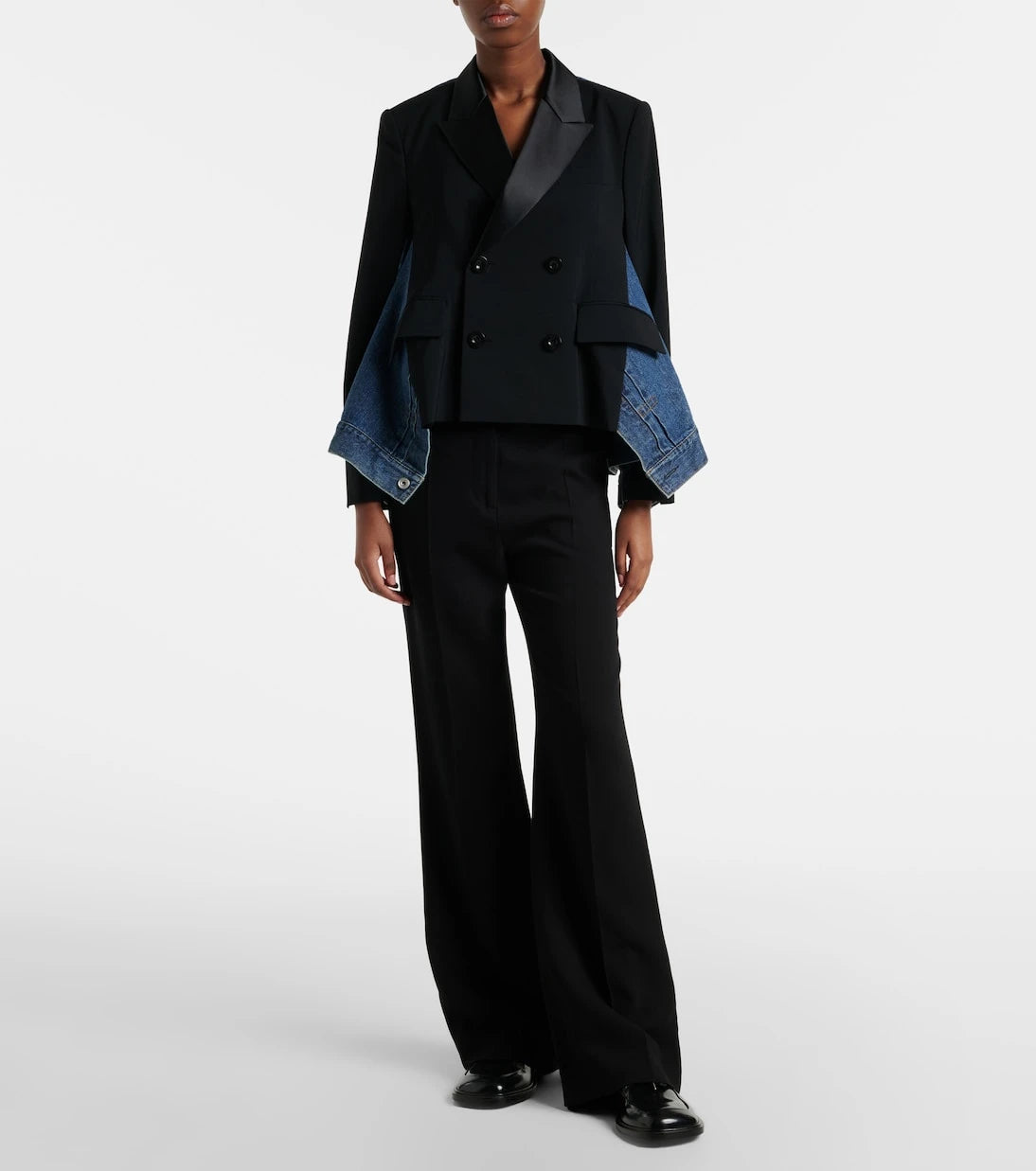Sacai - Double-breasted denim and wool jacket
