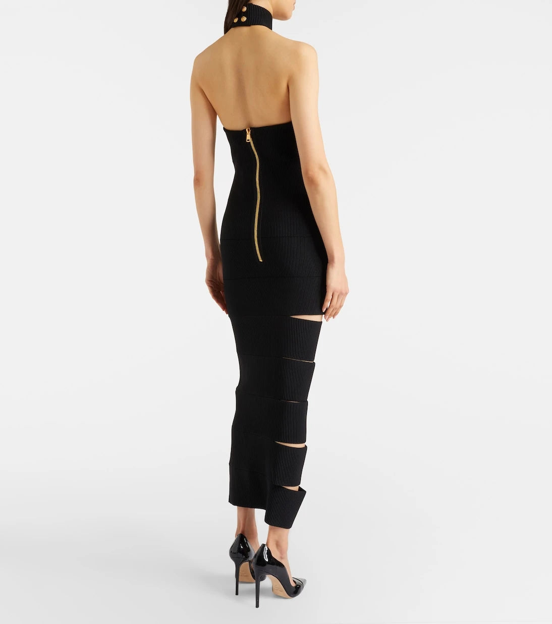Balmain - Cutout ribbed-knit gown