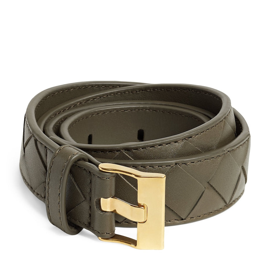 Green Leather Intreccio Watch Belt