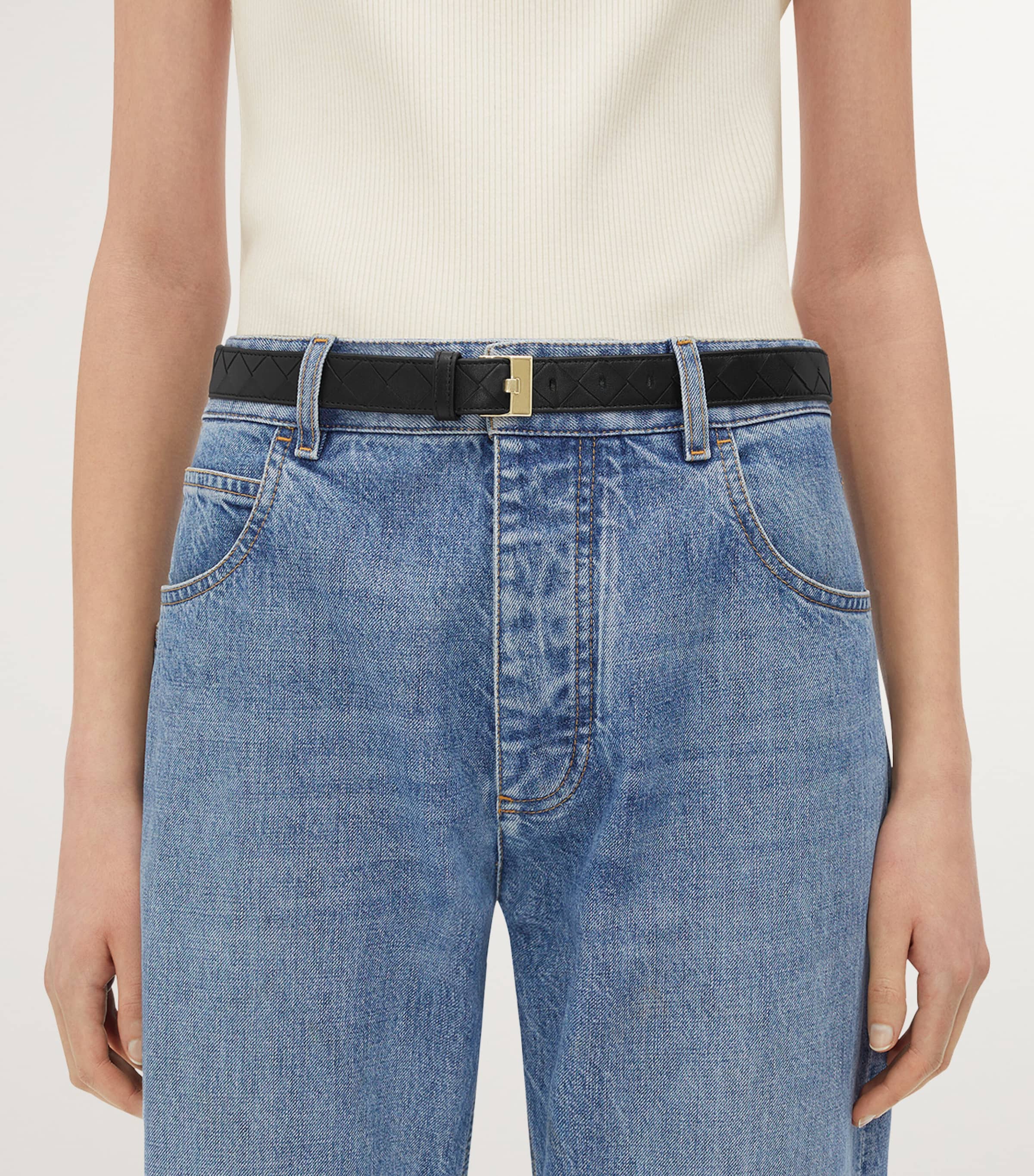 Bottega Veneta Black Leather Intreccio Watch Belt