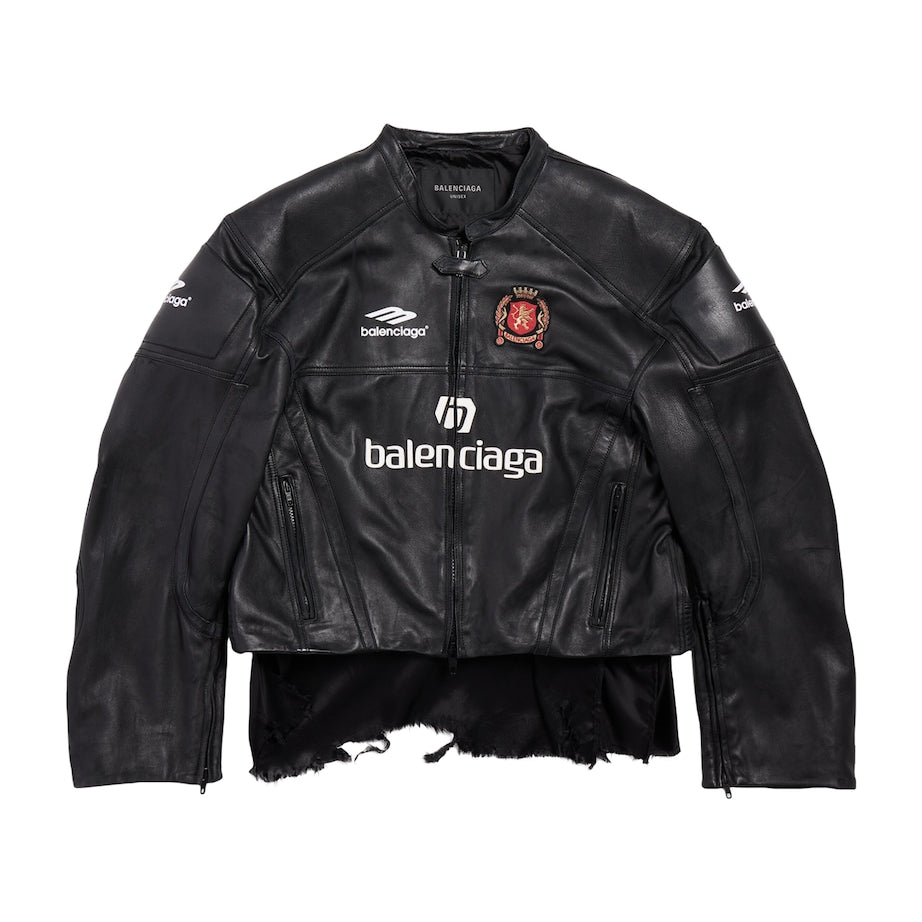 Balenciaga Black Leather Distressed Racer Jacket