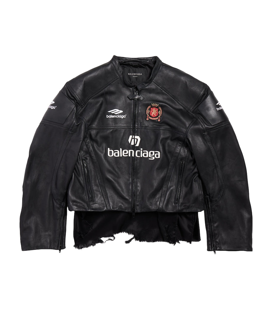 Balenciaga Black Leather Distressed Racer Jacket