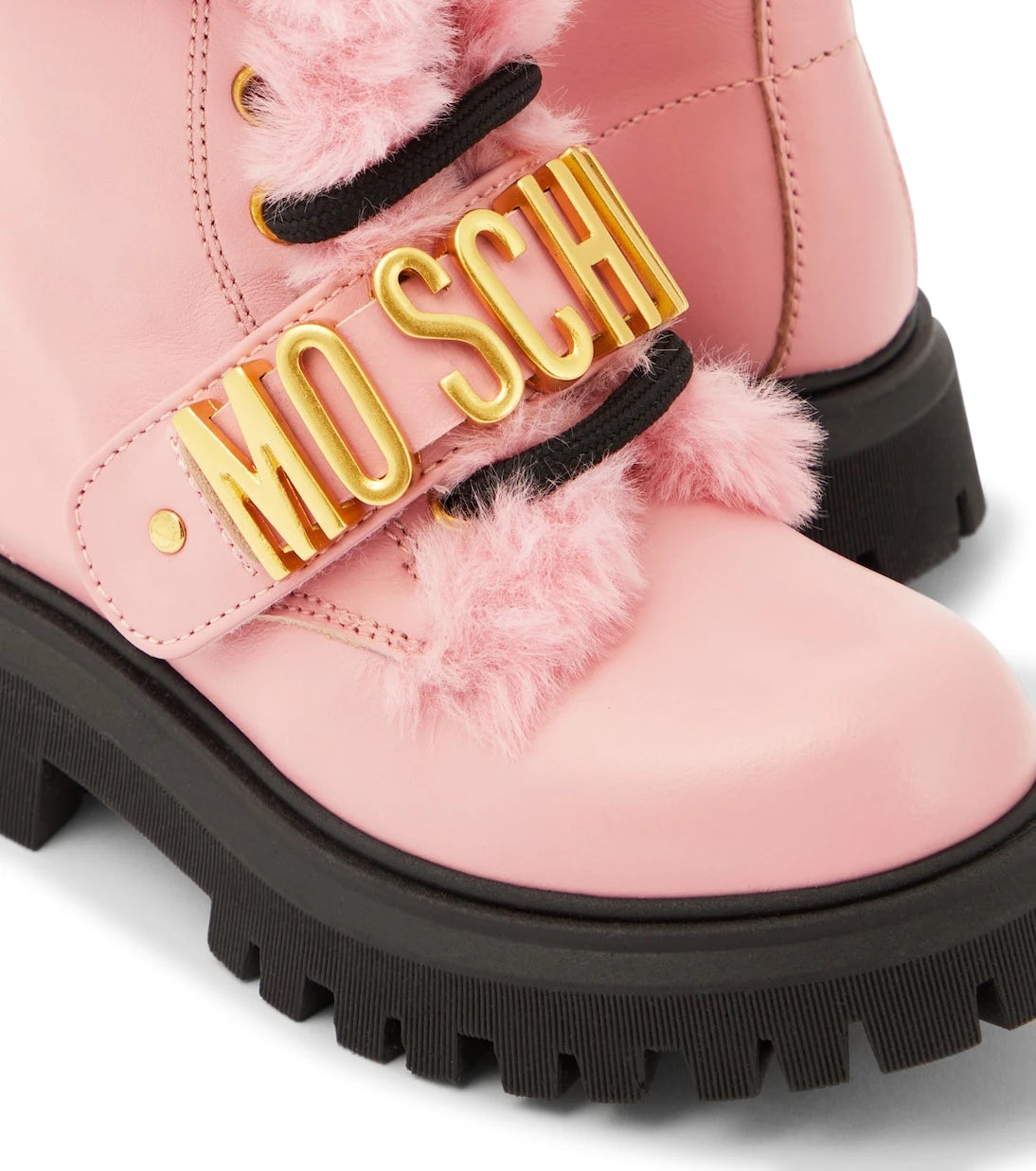 Moschino Kids - جزمة جلدية بشعار العلامة