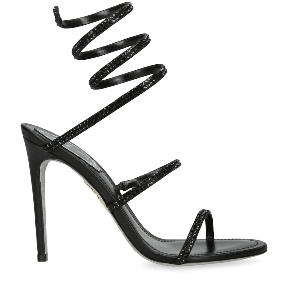 René Caovilla Black Leather Crystal-Embellished Cleo Sandals 105