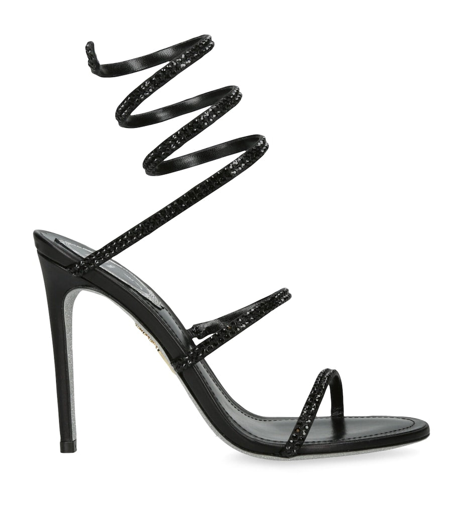 René Caovilla Black Leather Crystal-Embellished Cleo Sandals 105