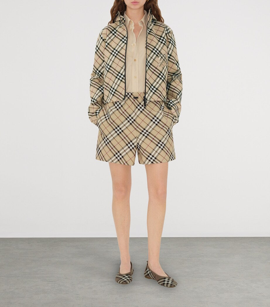 Burberry Beige Technical Check Mid-Rise Shorts
