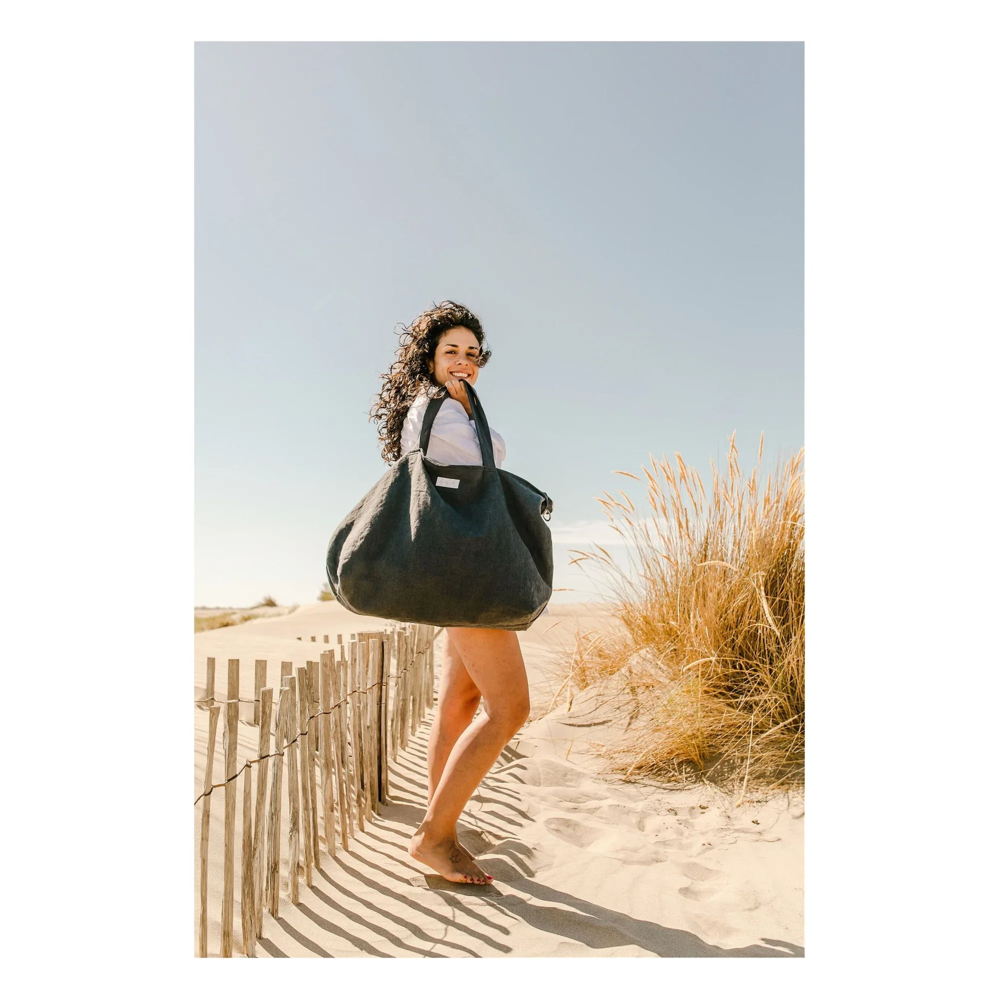 Adorna - Caroline Linen Weekend Bag | Navy blue