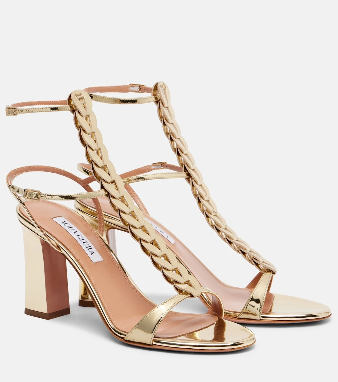 Aquazzura - صندل المصارع ديستني الجلدي بكعب 85 مم