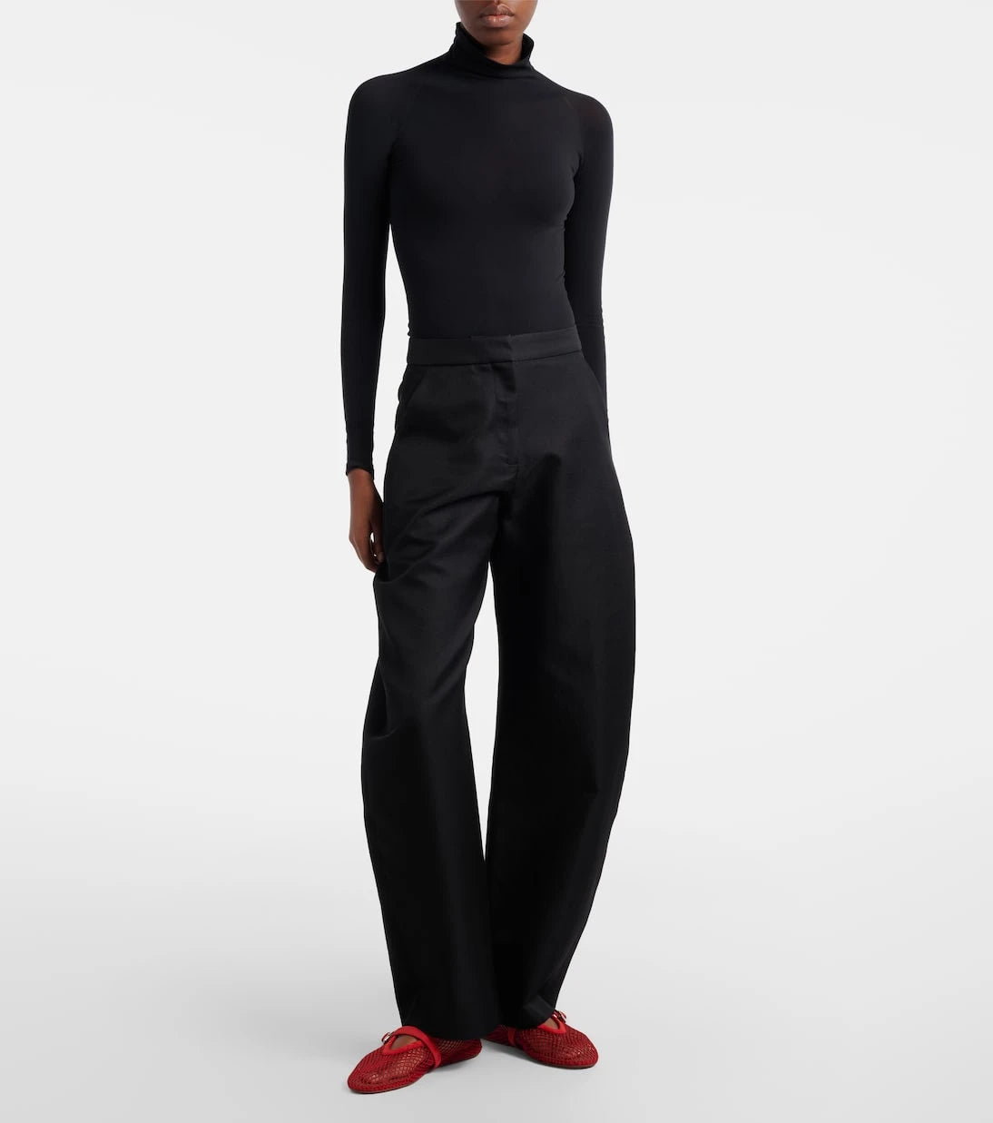 Alaïa - Suede-trimmed fishnet ballet flats