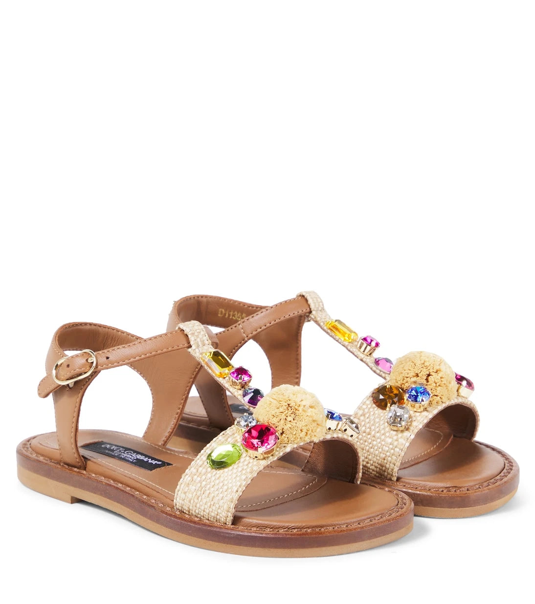 Dolce&Gabbana Kids - Embellished raffia-effect sandals