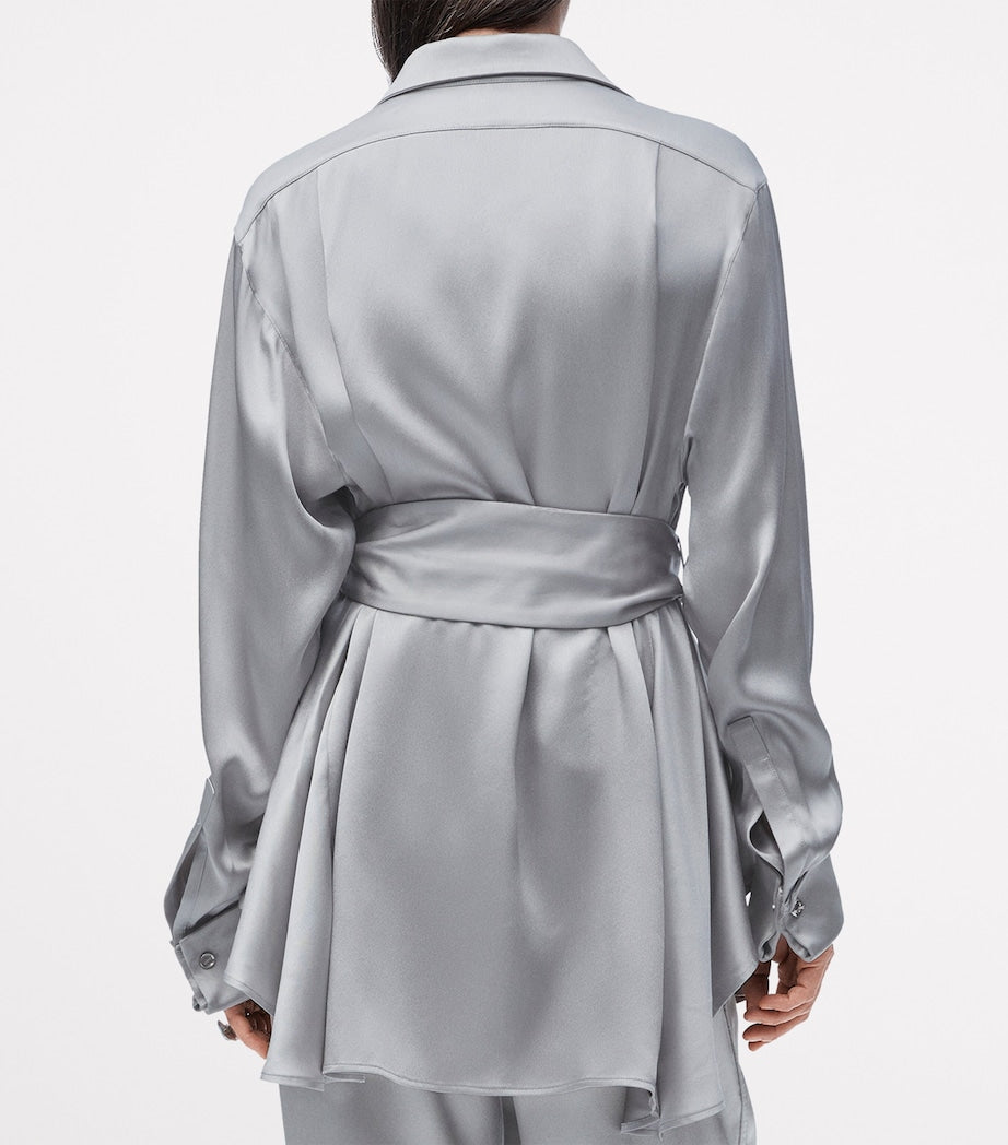 LOEWE Grey EXCLUSIVE Silk Satin Belted Silver Capsule Pyjama Blouse