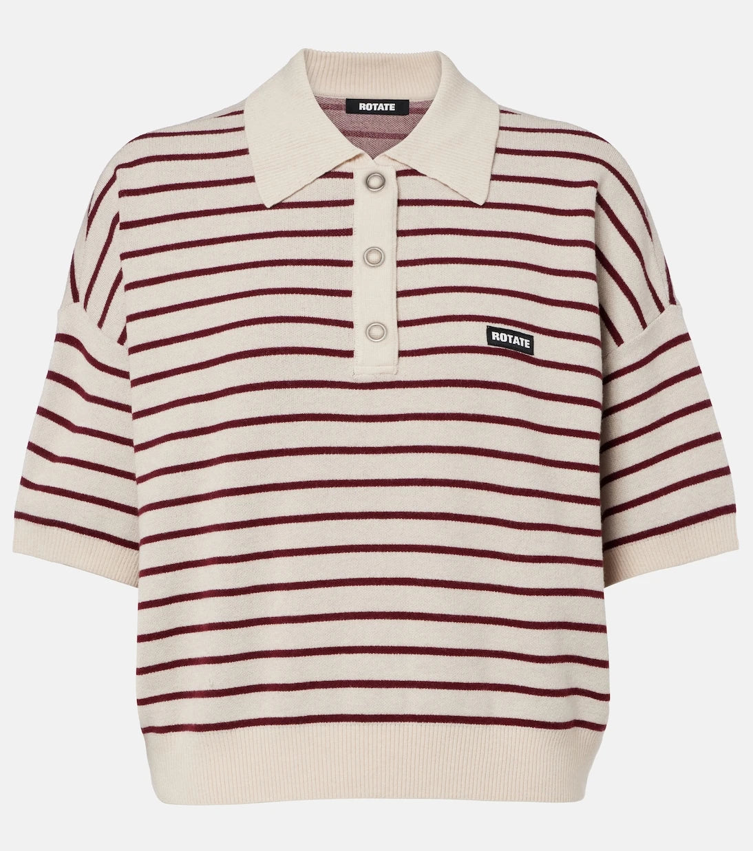Rotate - Striped knitted polo shirt