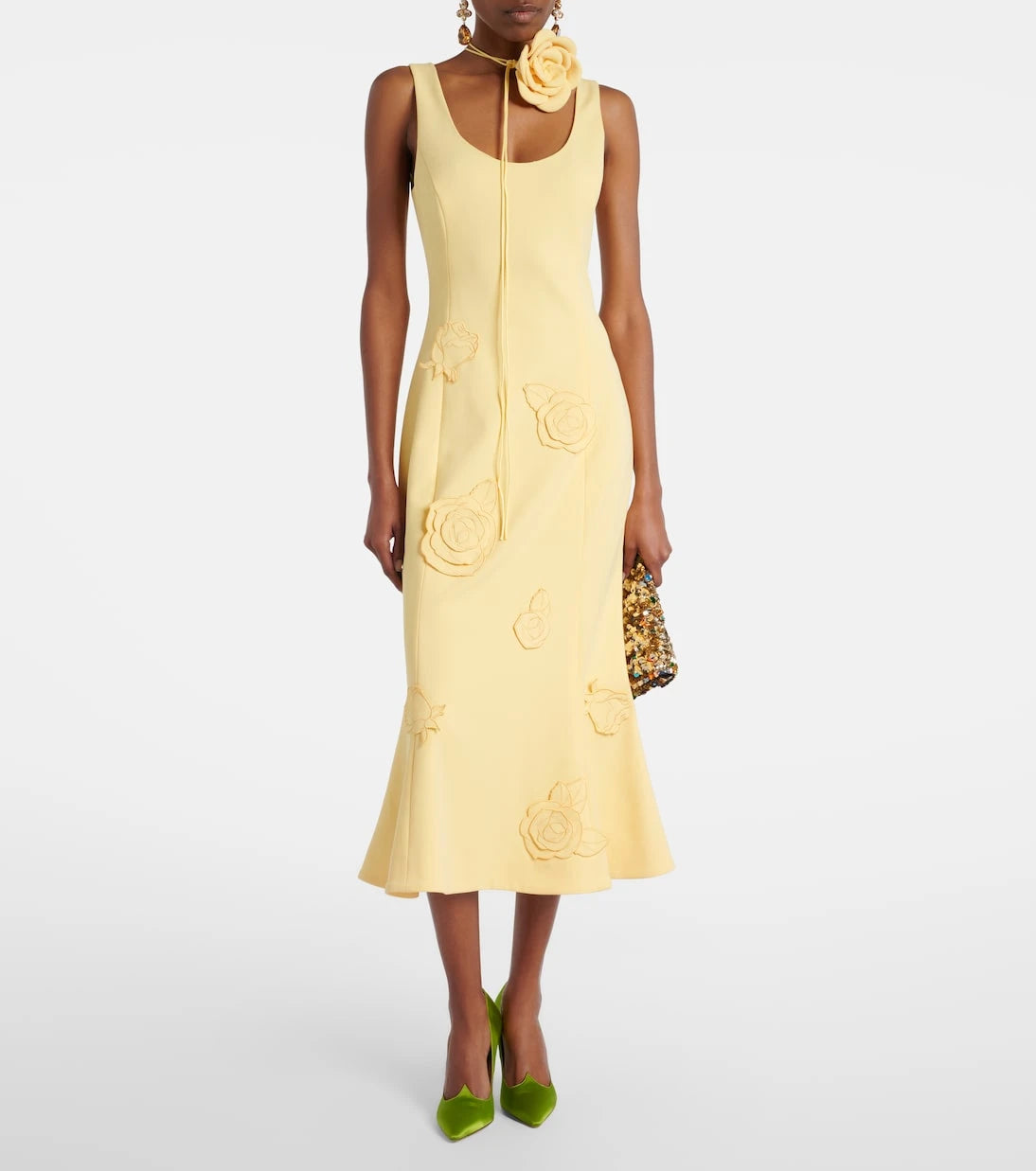 Leo Lin - Emily floral-appliqué midi dress