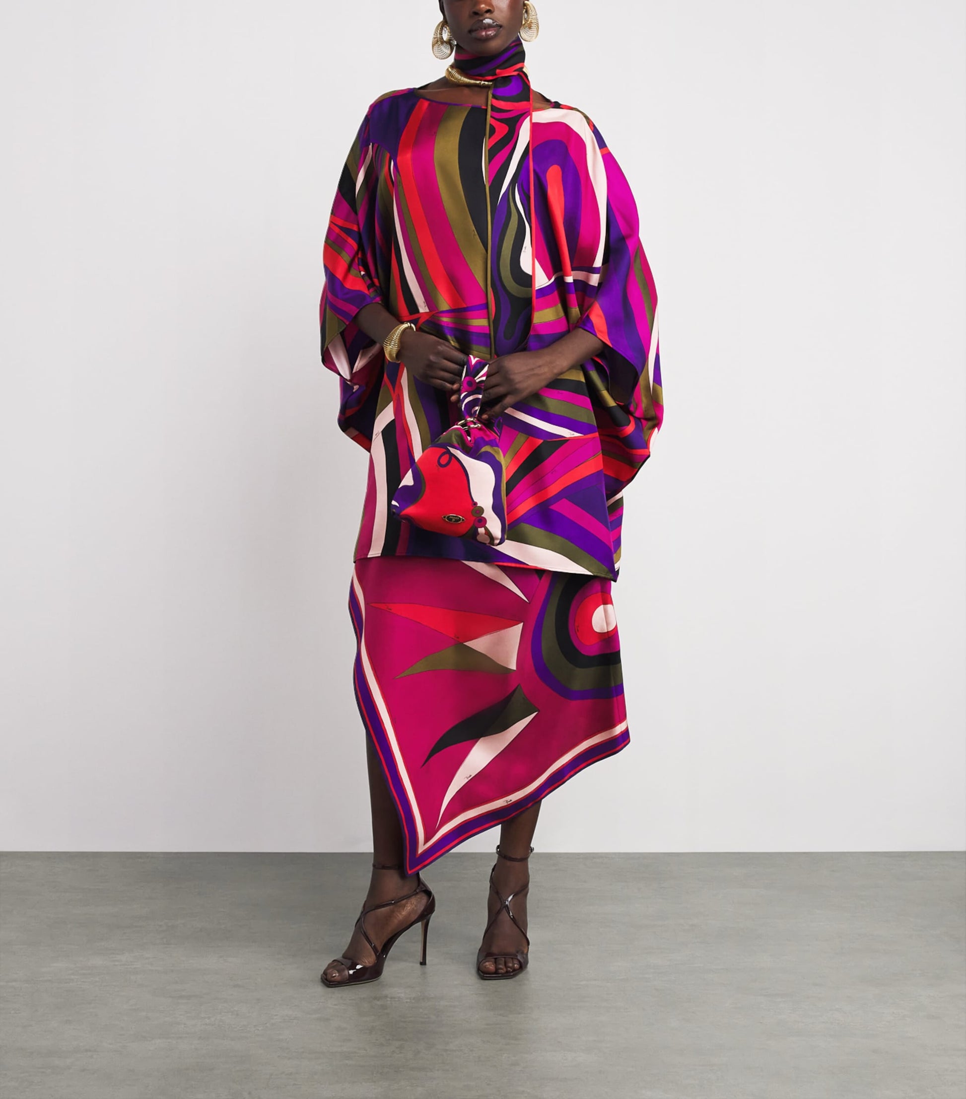 Multi Silk Hawaii Midi Skirt