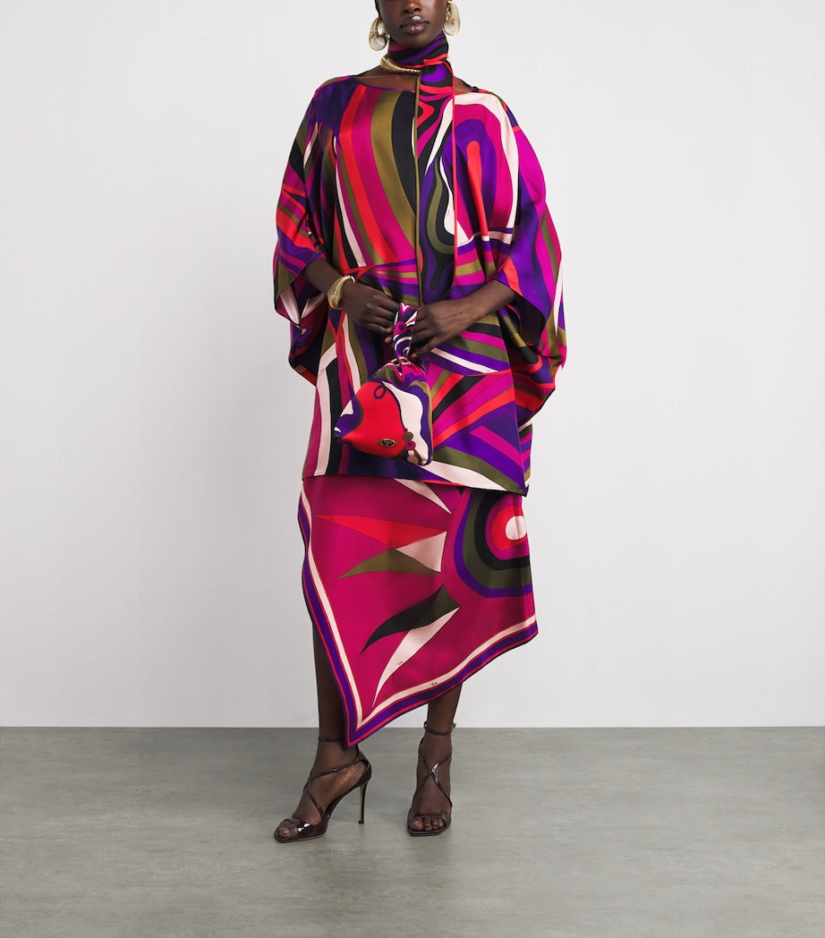 Multi Silk Hawaii Midi Skirt