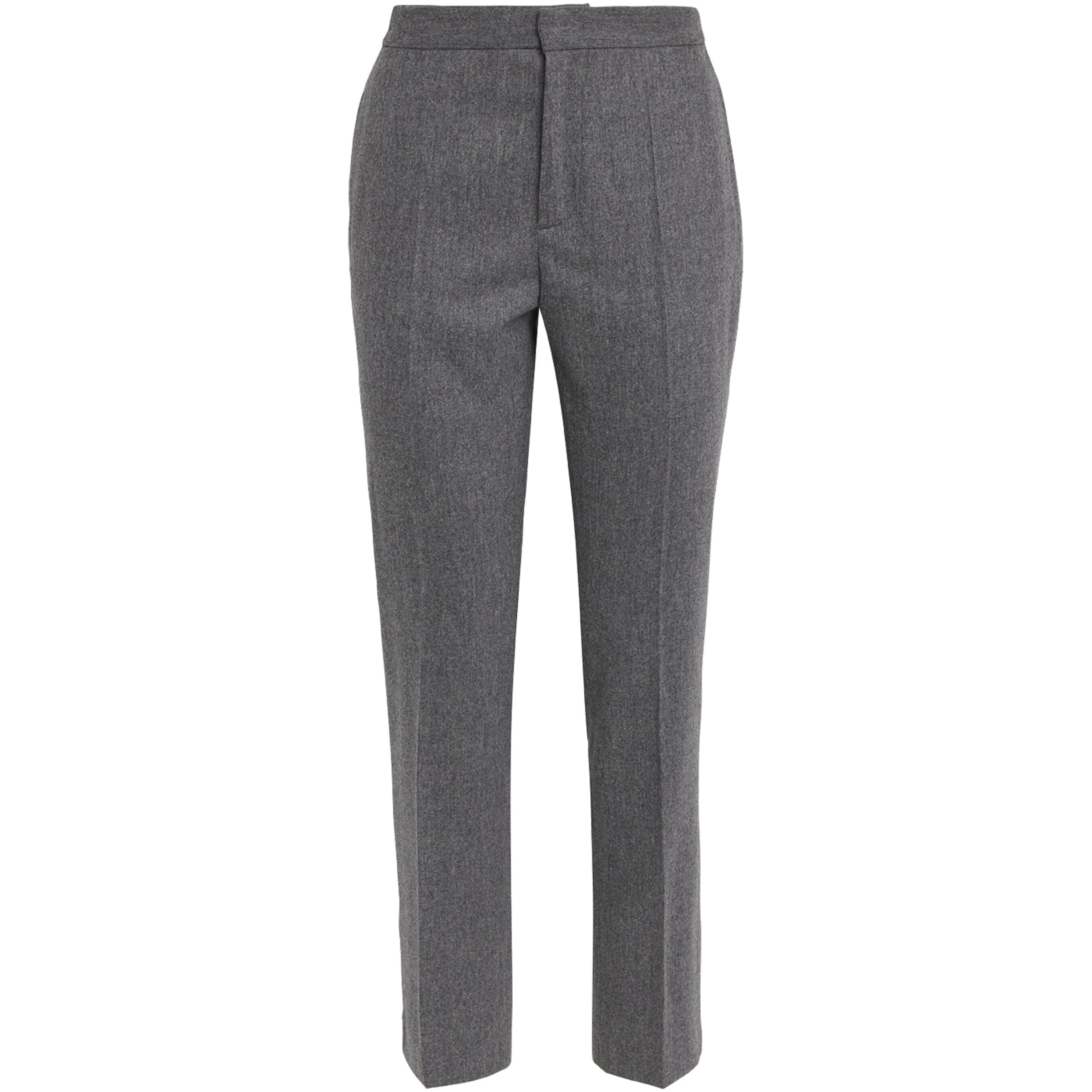 Grey Wool-Cashmere High-Rise Straight Trousers