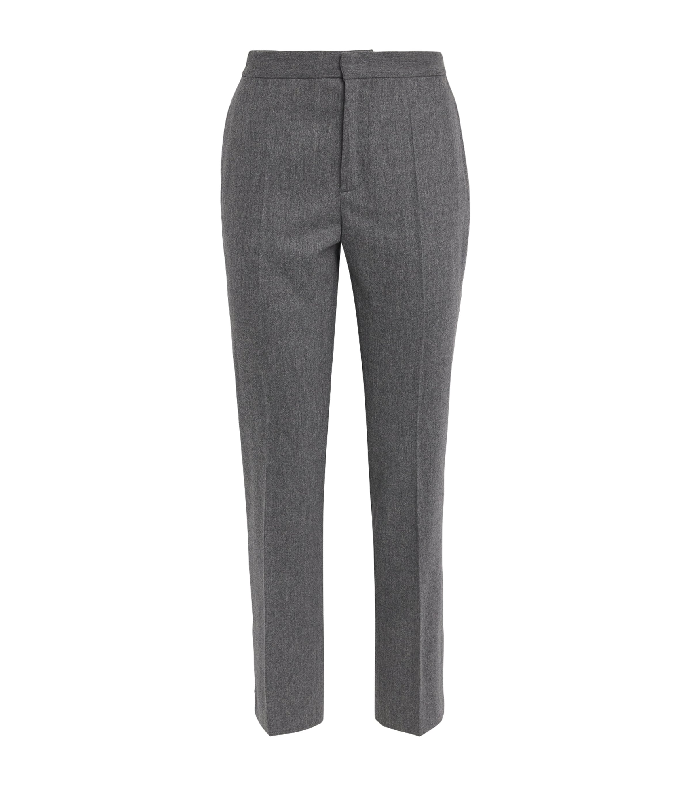 Grey Wool-Cashmere High-Rise Straight Trousers
