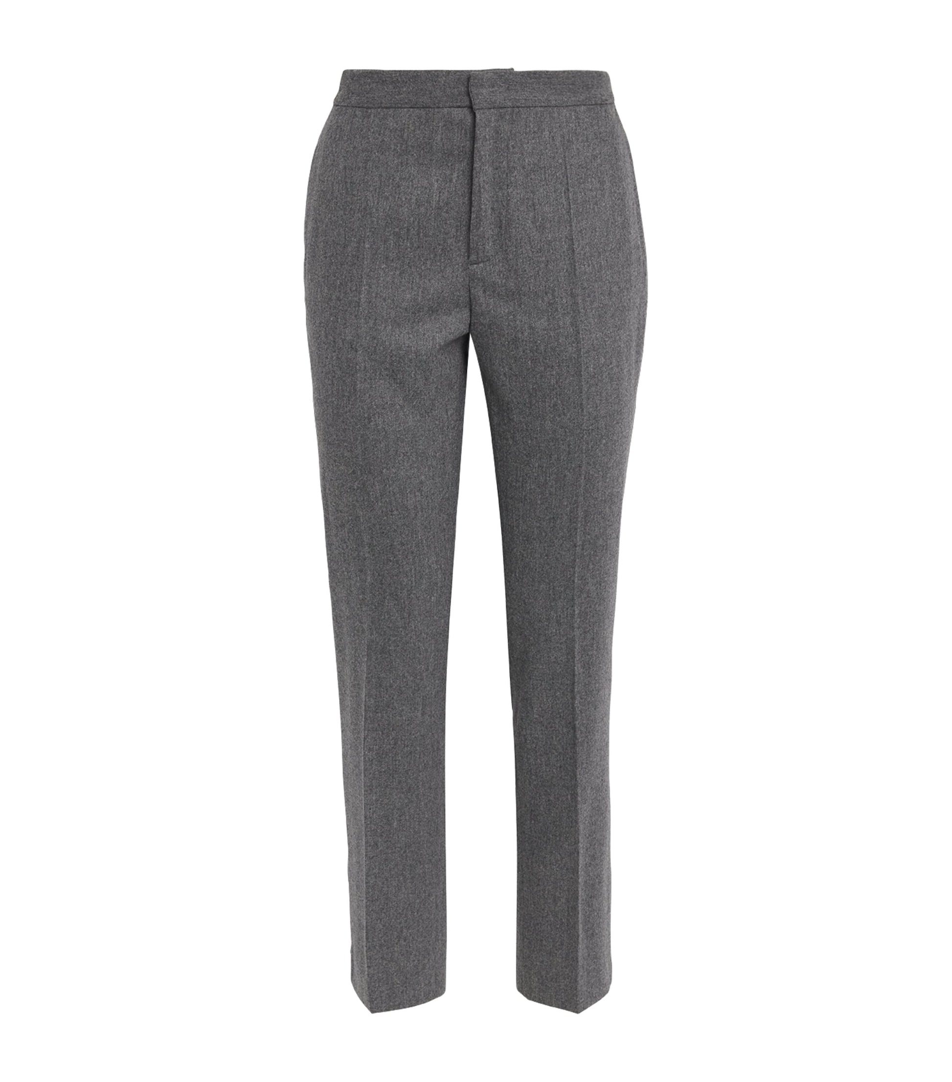 Grey Wool-Cashmere High-Rise Straight Trousers
