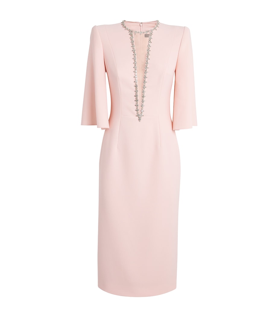Jenny Packham Pink Crepe Embellished Midi Dress