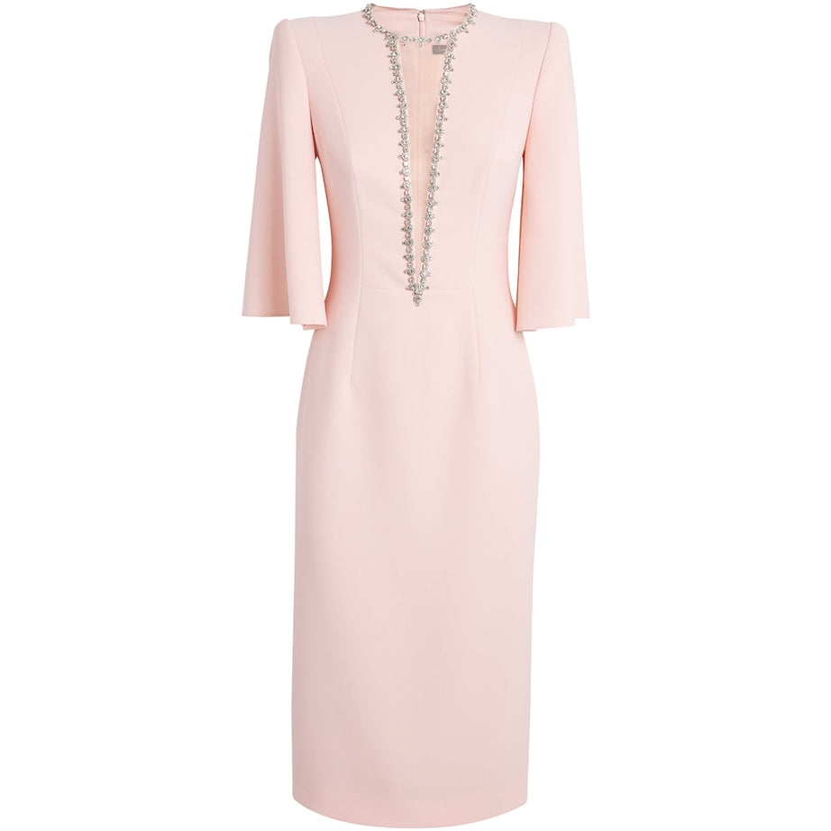 Jenny Packham Pink Crepe Embellished Midi Dress