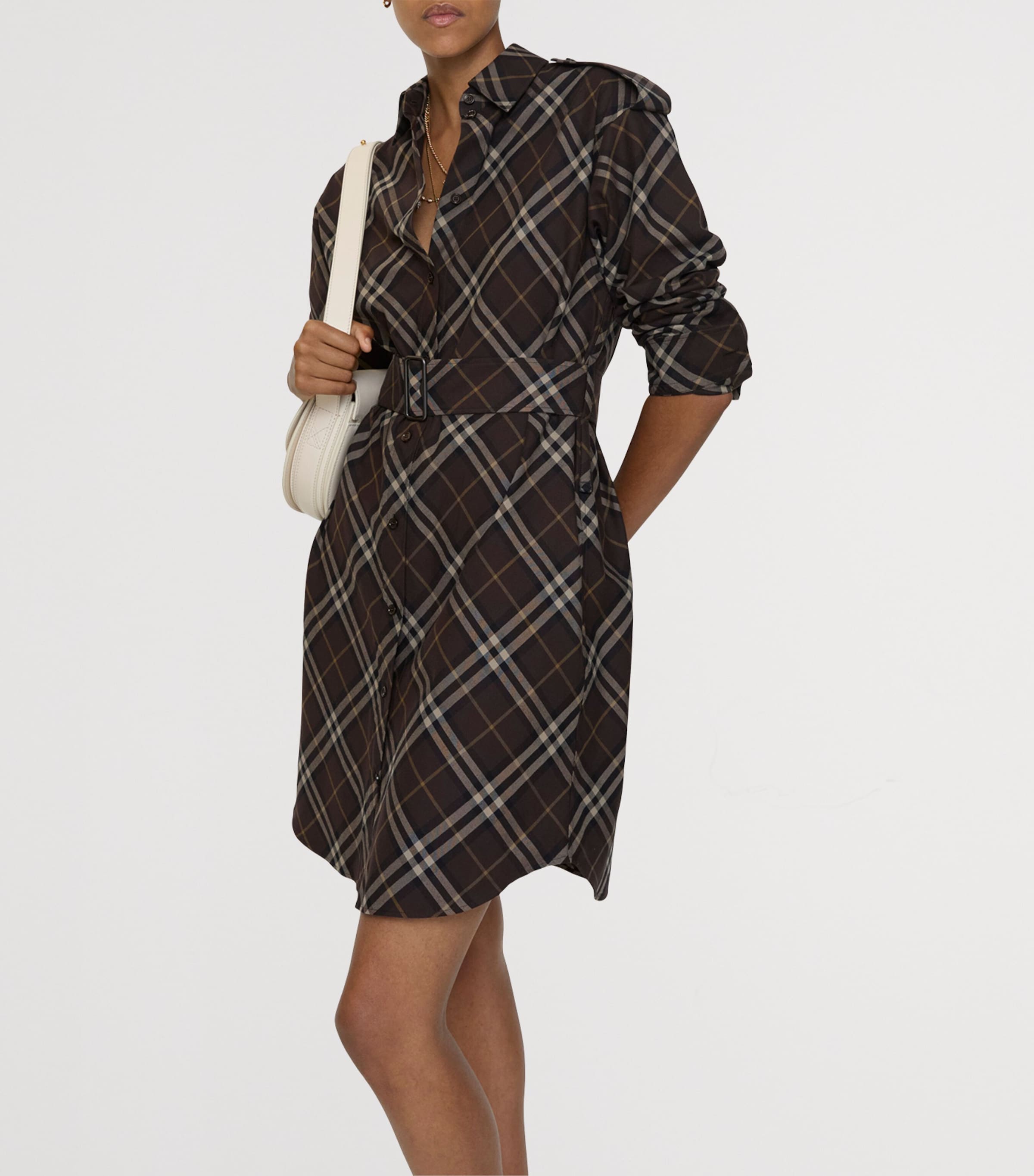 Burberry Brown Cotton Check Mini Shirt Dress