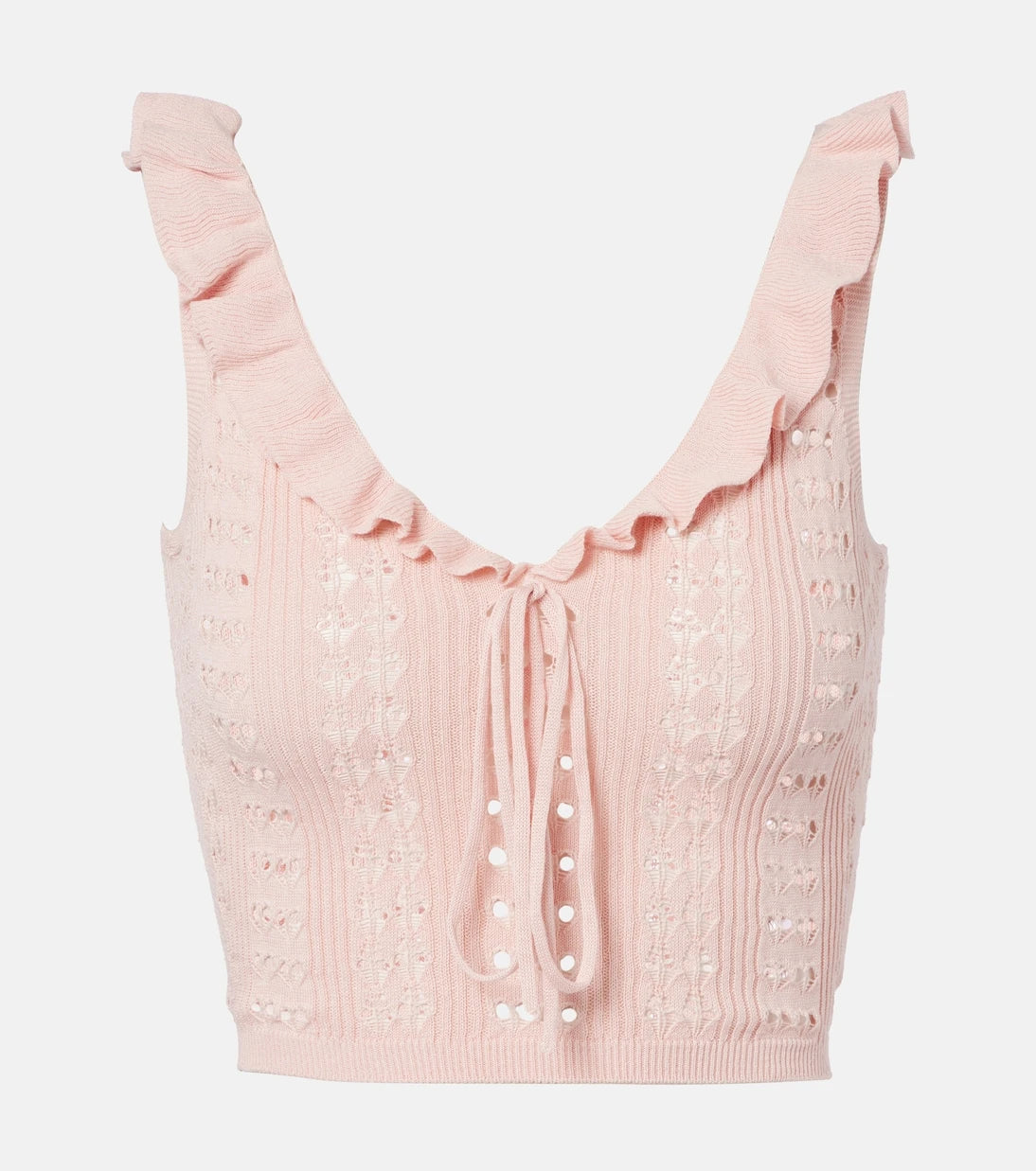 Aya Muse - Ruffled pointelle crop top
