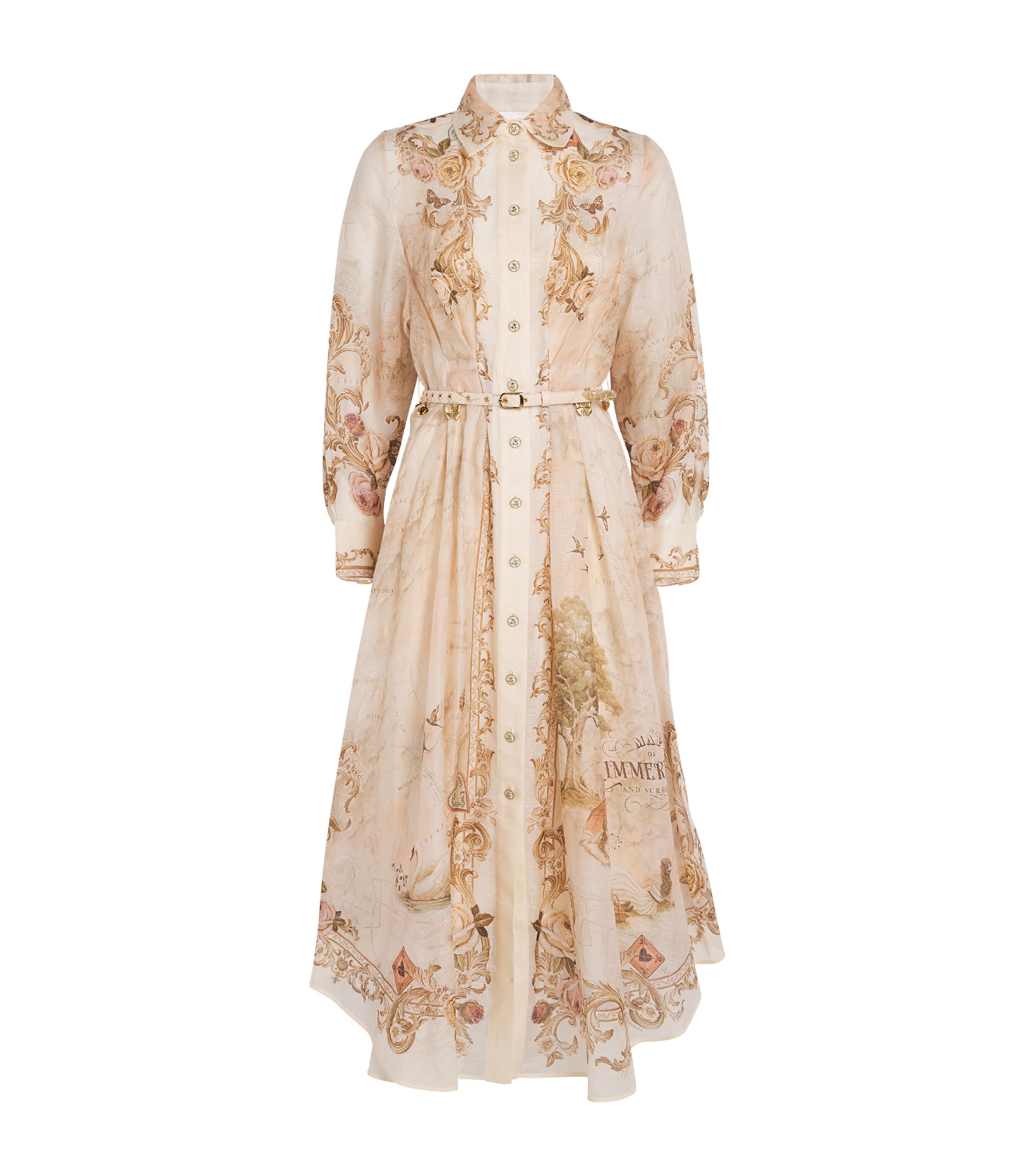 Linen-Silk Memento Midi Shirt Dress