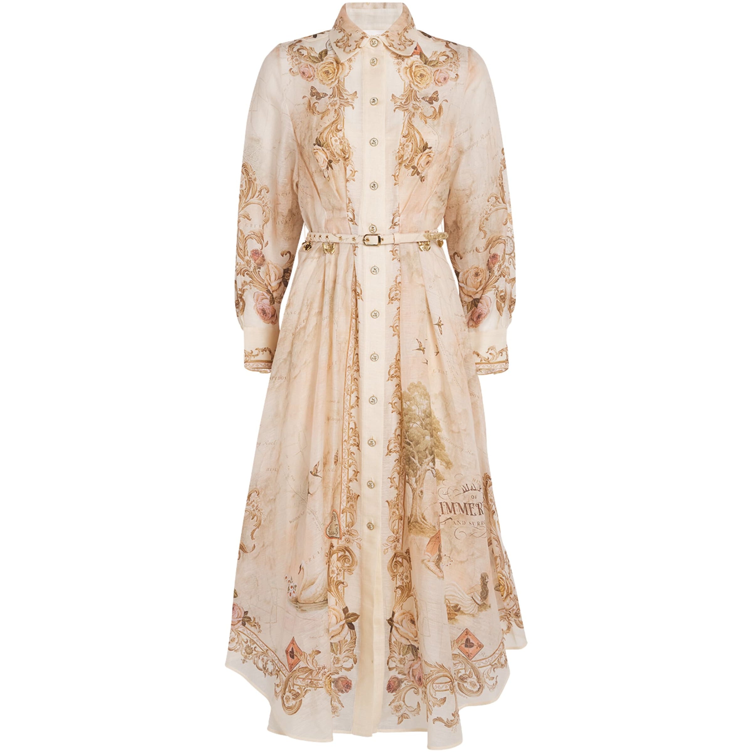 Pink Linen-Silk Memento Midi Shirt Dress