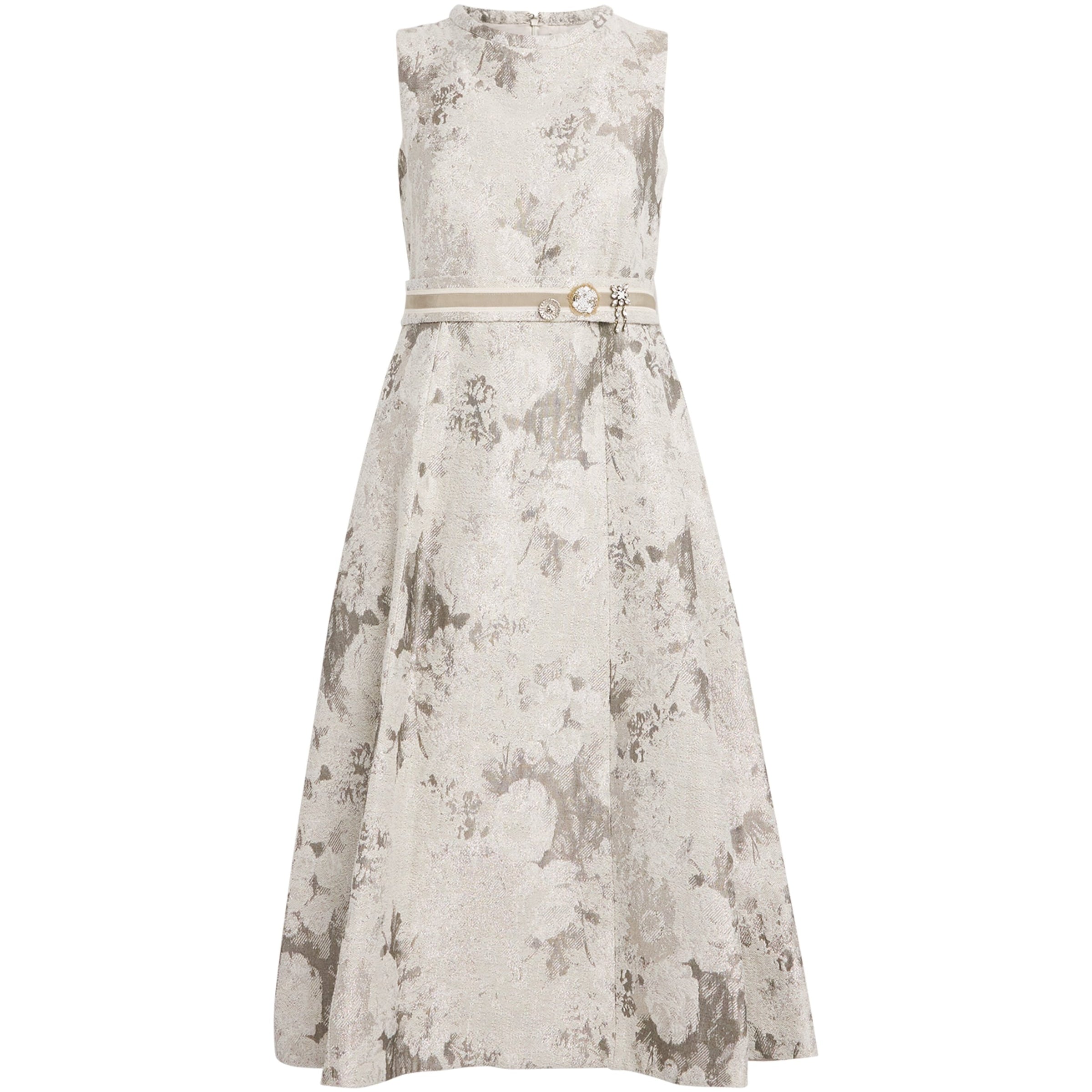 Max Mara White Metallic Jacquard Midi Dress