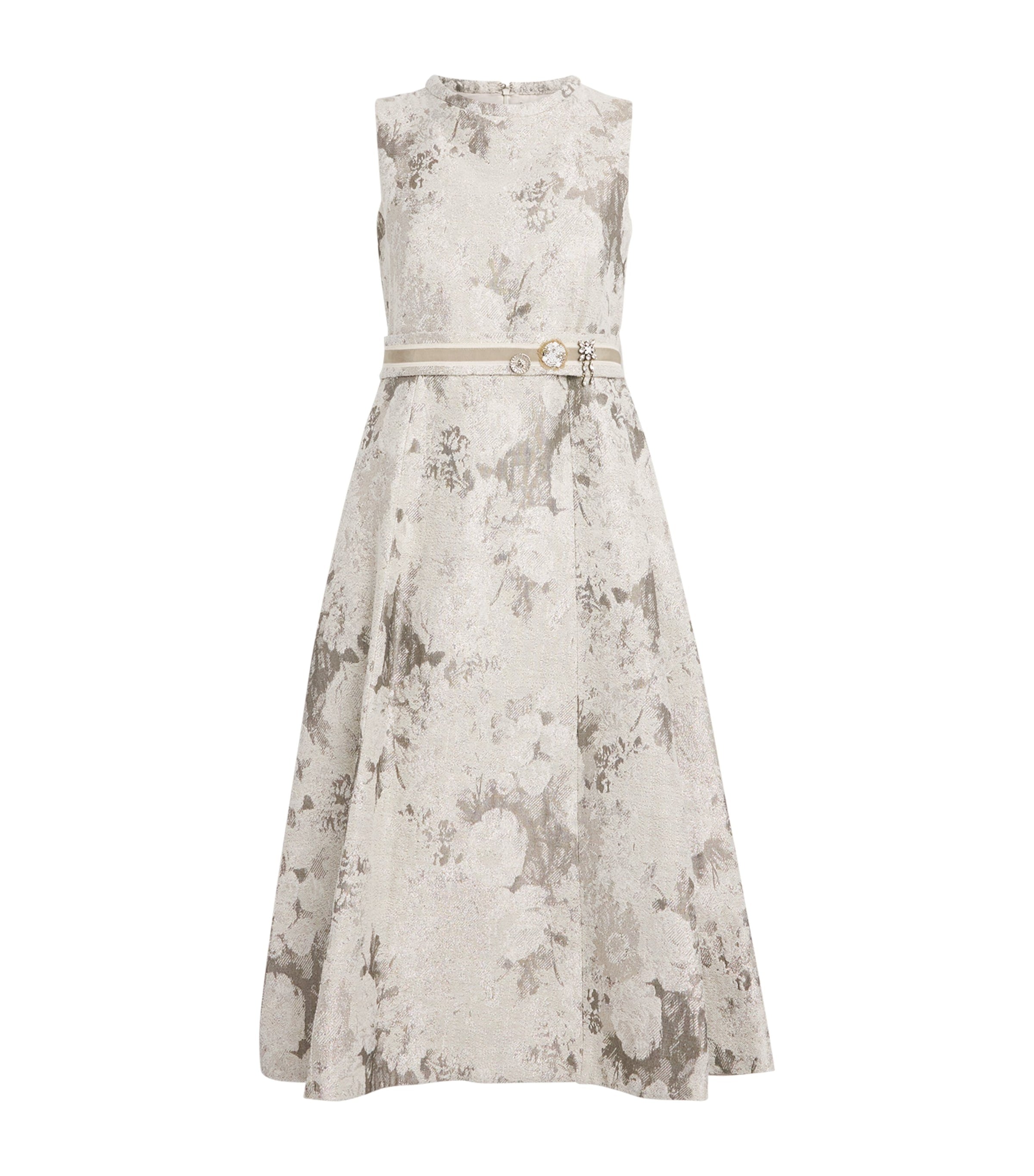 Max Mara White Metallic Jacquard Midi Dress