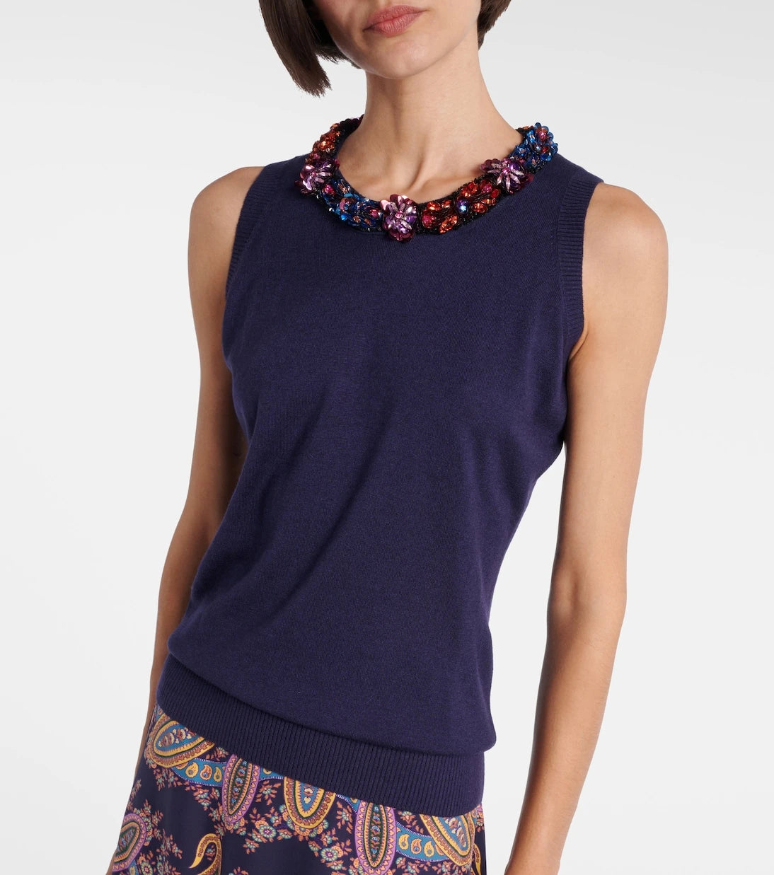 Etro - Embellished silk and cashmere top
