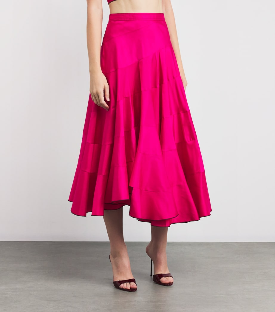 Tory Burch Pink Silk Voile Flared Midi Skirt