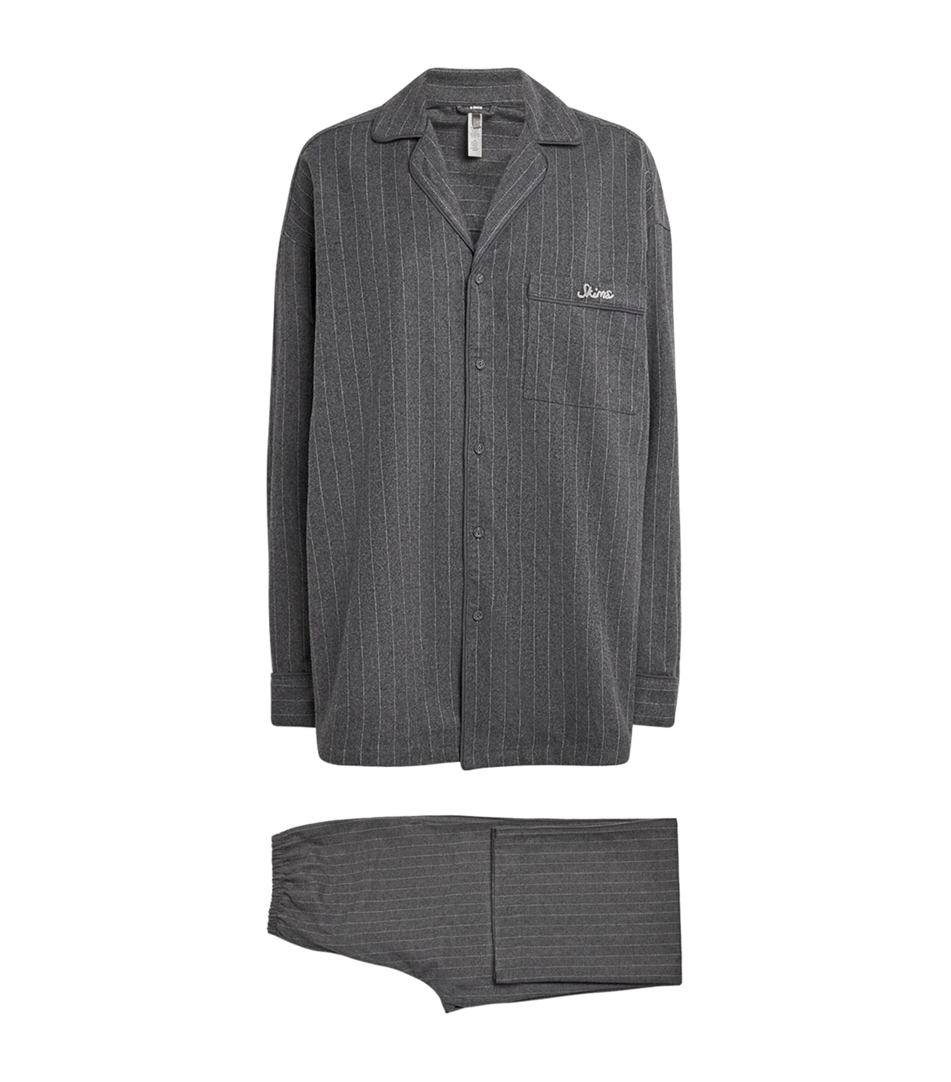 Skims Grey Flannel Pinstripe Long-Sleeve Pyjama Set