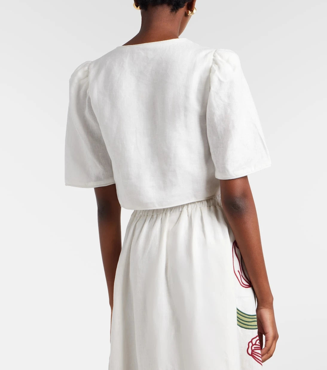 Farm Rio - Embroidered cropped linen shirt