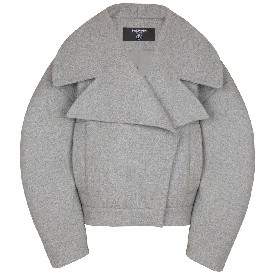 Balmain Grey Wool-Cashmere Oversized Pea Coat