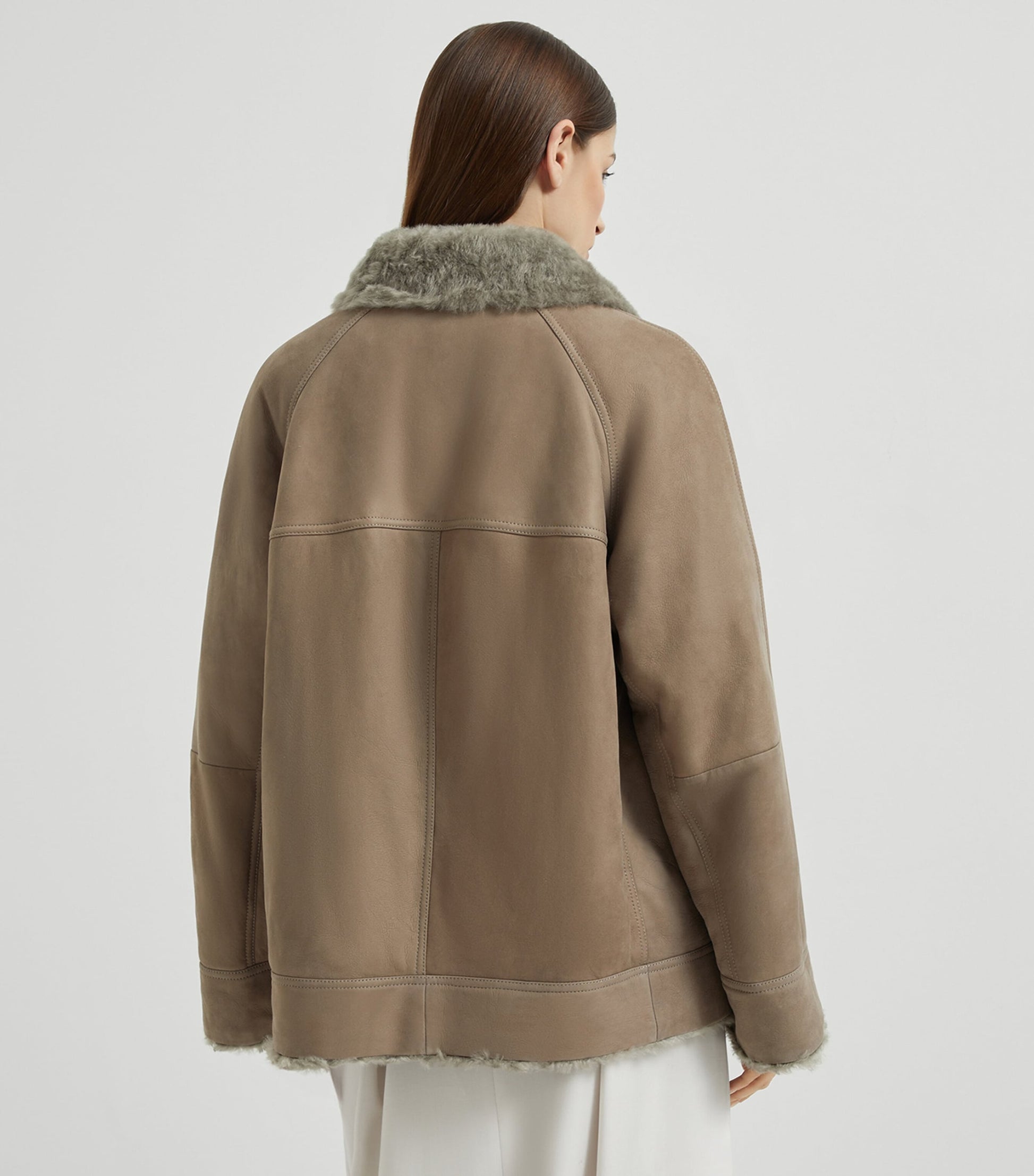 Brunello Cucinelli Beige Shearling-Lined Leather Jacket