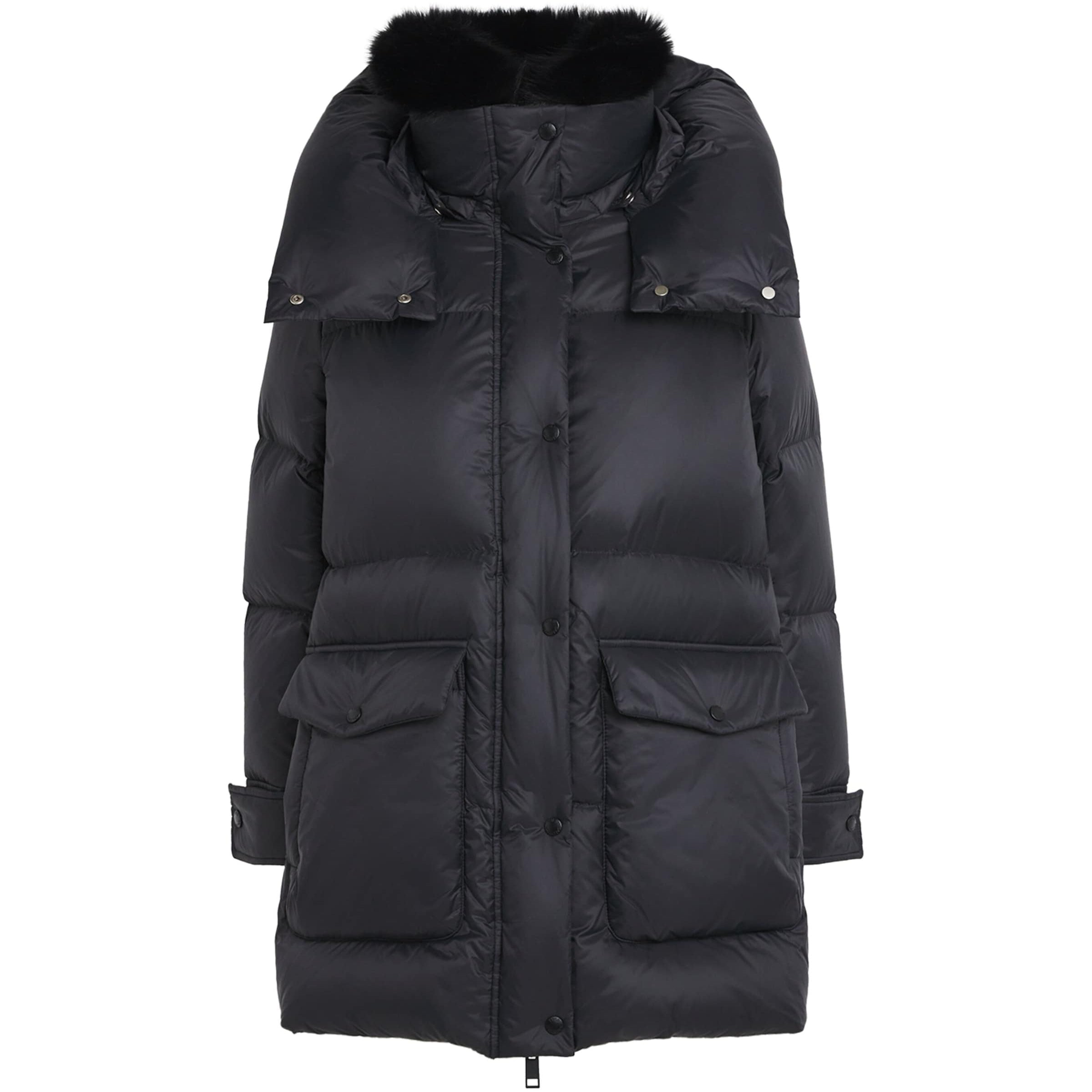 Yves Salomon Black Down Fur-Trim Adaptable Parka Coat
