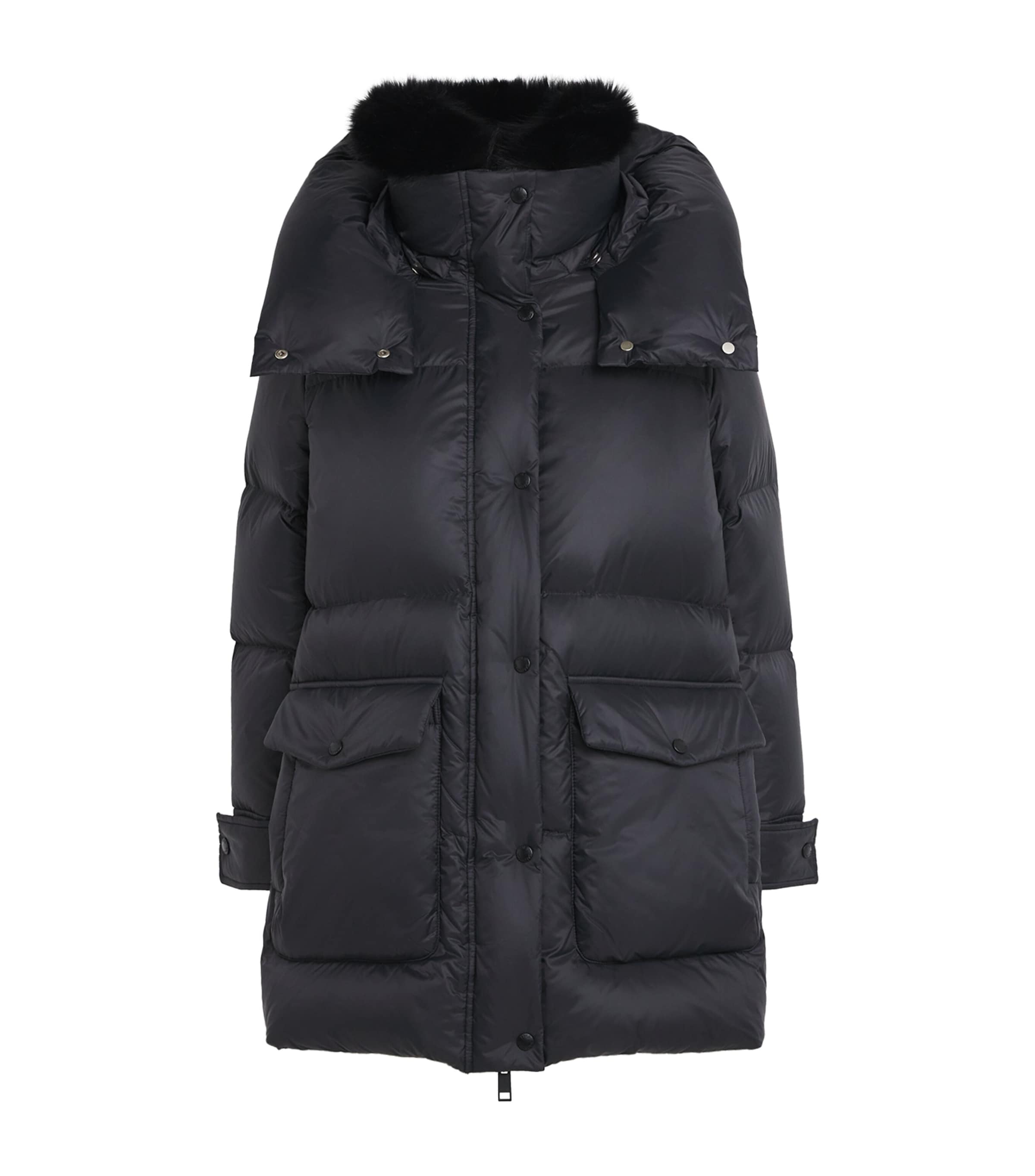 Yves Salomon Black Down Fur-Trim Adaptable Parka Coat